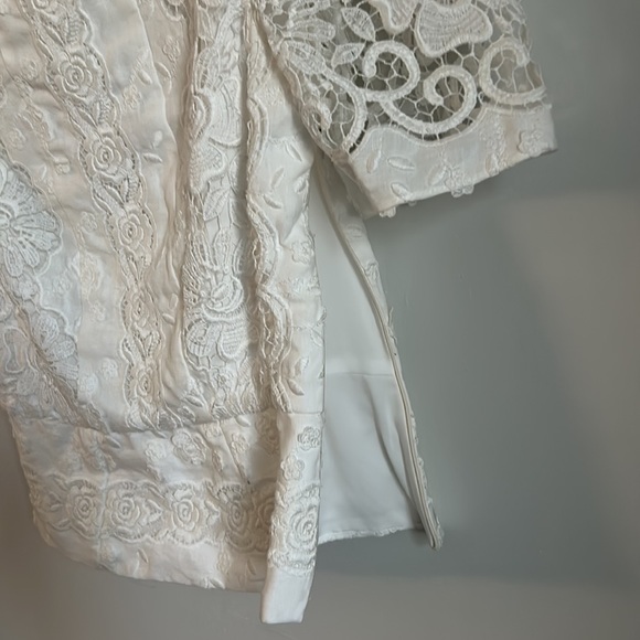 New Christy Lynn Lace Feminine Embroidered Puff Sleeve Tailored Peplum Blouse - Picture 5 of 14